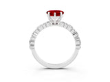 White gold Heart Cut Ruby Side Stone Solitaire Ring with Round  and Four-Prong Setting_51