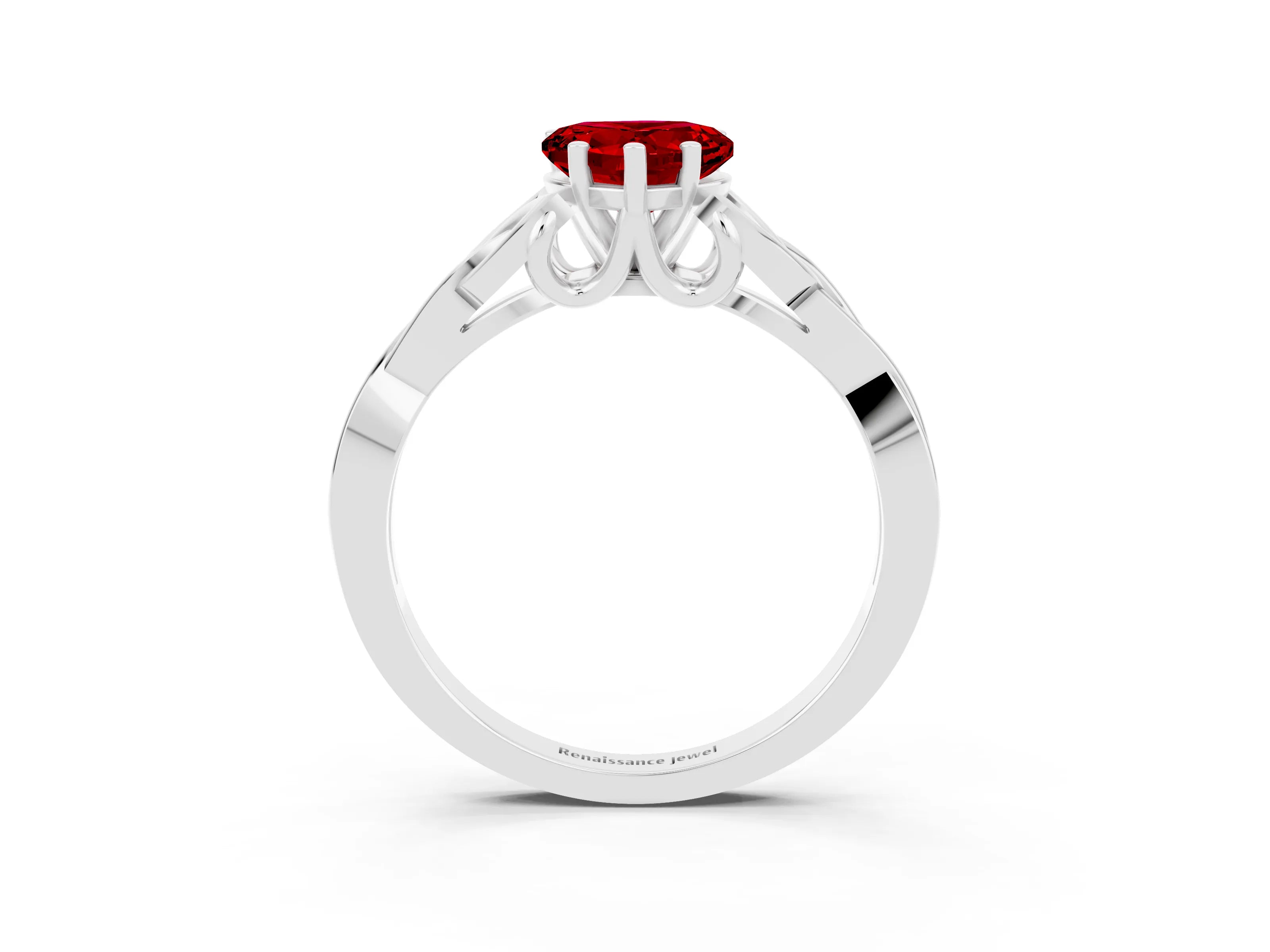 White gold Heart Cut Ruby Solitaire Celtic Knot Ring with Four-Prong Setting_15