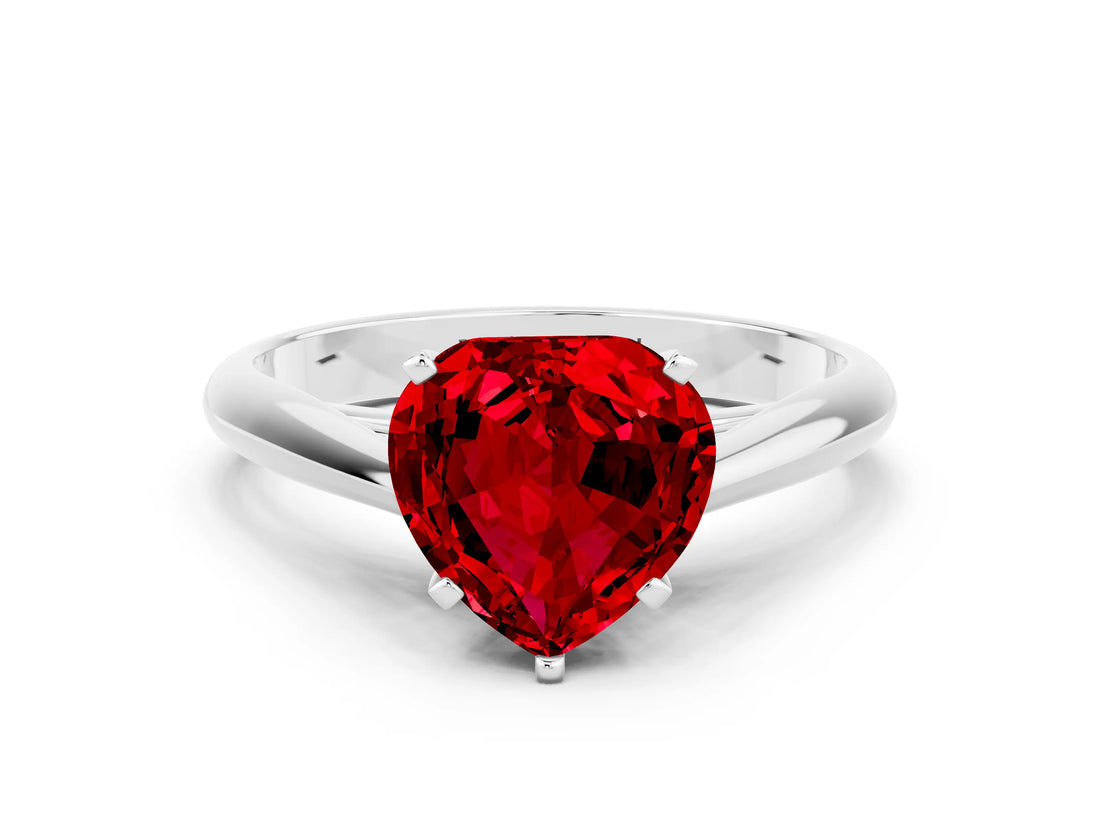 White gold Heart Cut Ruby Solitaire Engagement Ring with Cathedral Setting and Four-Prong Mount_36