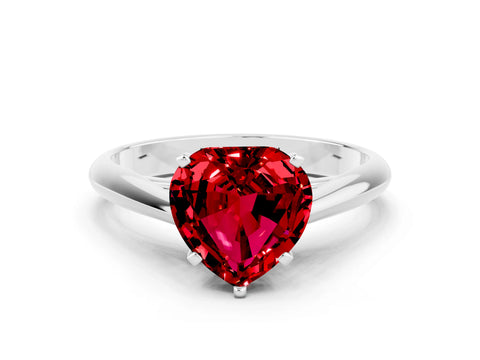 White gold Heart Cut Ruby Solitaire Engagement Ring with Cathedral Setting and Four-Prong Mount_48