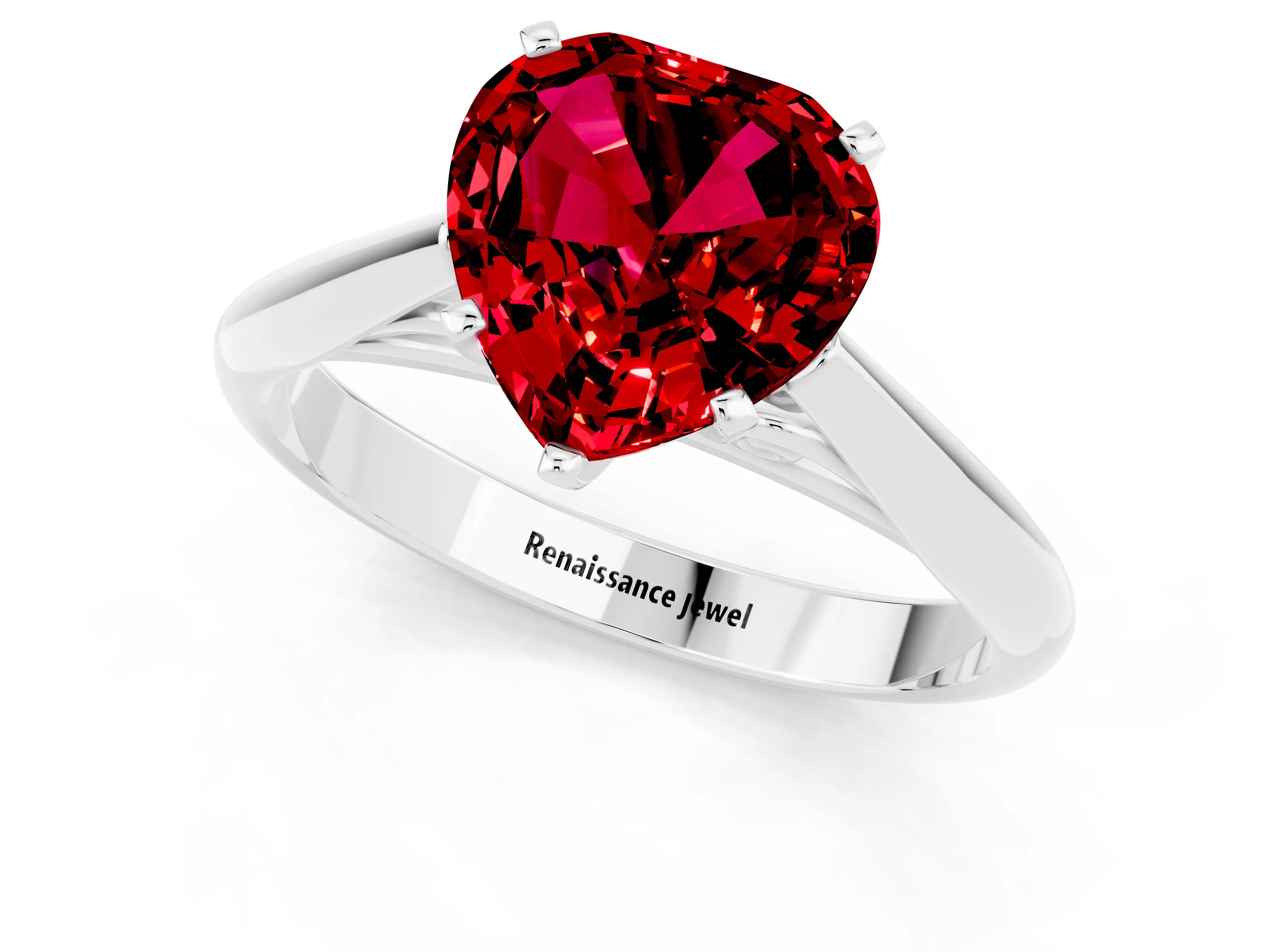 White gold Heart Cut Ruby Solitaire Engagement Ring with Cathedral Setting and Four-Prong Mount_49