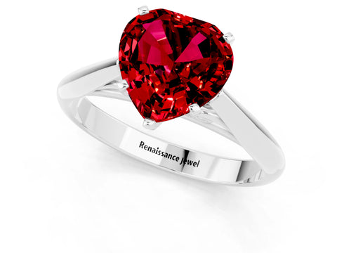 White gold Heart Cut Ruby Solitaire Engagement Ring with Cathedral Setting and Four-Prong Mount_49