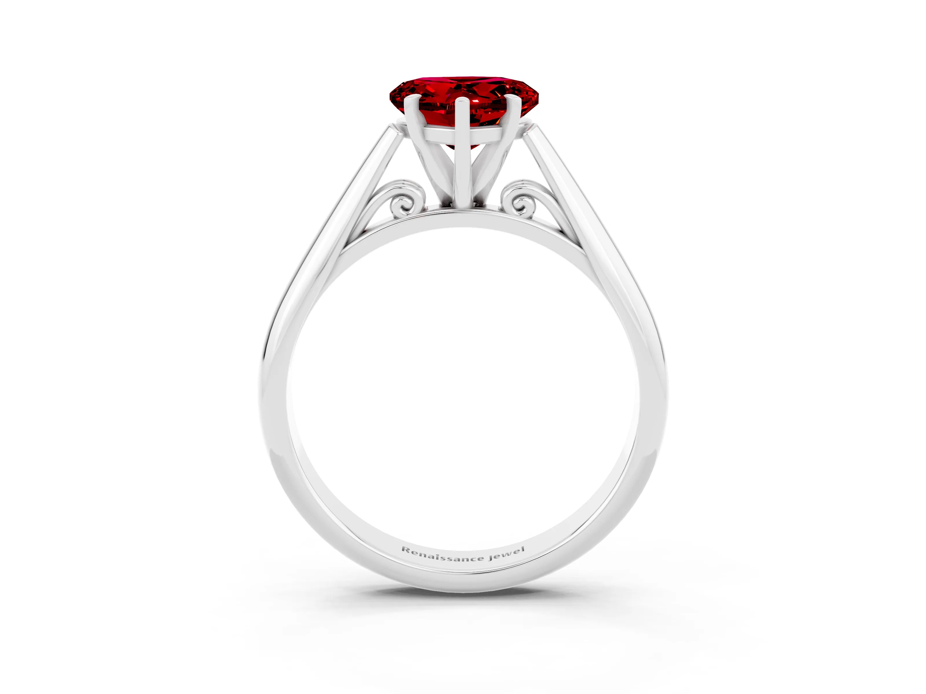 White gold Heart Cut Ruby Solitaire Engagement Ring with Cathedral Setting and Four-Prong Mount_51