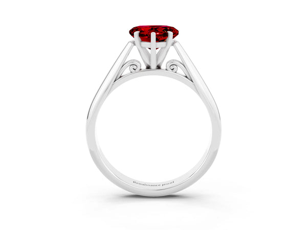 Platinum Heart Cut Ruby Solitaire Engagement Ring with Cathedral Setting and Four-Prong Mount