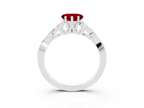 White gold Heart Cut Ruby Solitaire Engagement Ring with Celtic Knot Band and Four-Prong Setting_3