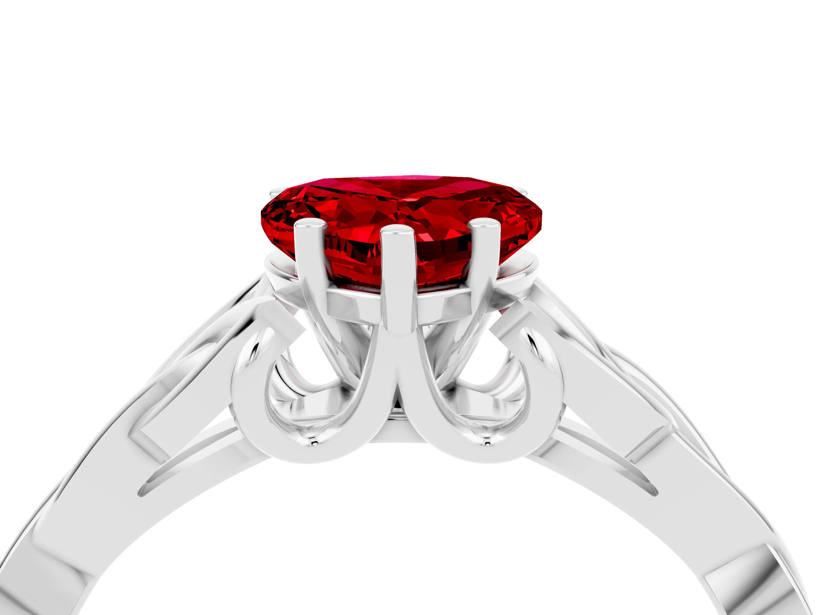 White gold Heart Cut Ruby Solitaire Engagement Ring with Celtic Knot Band and Four-Prong Setting_4