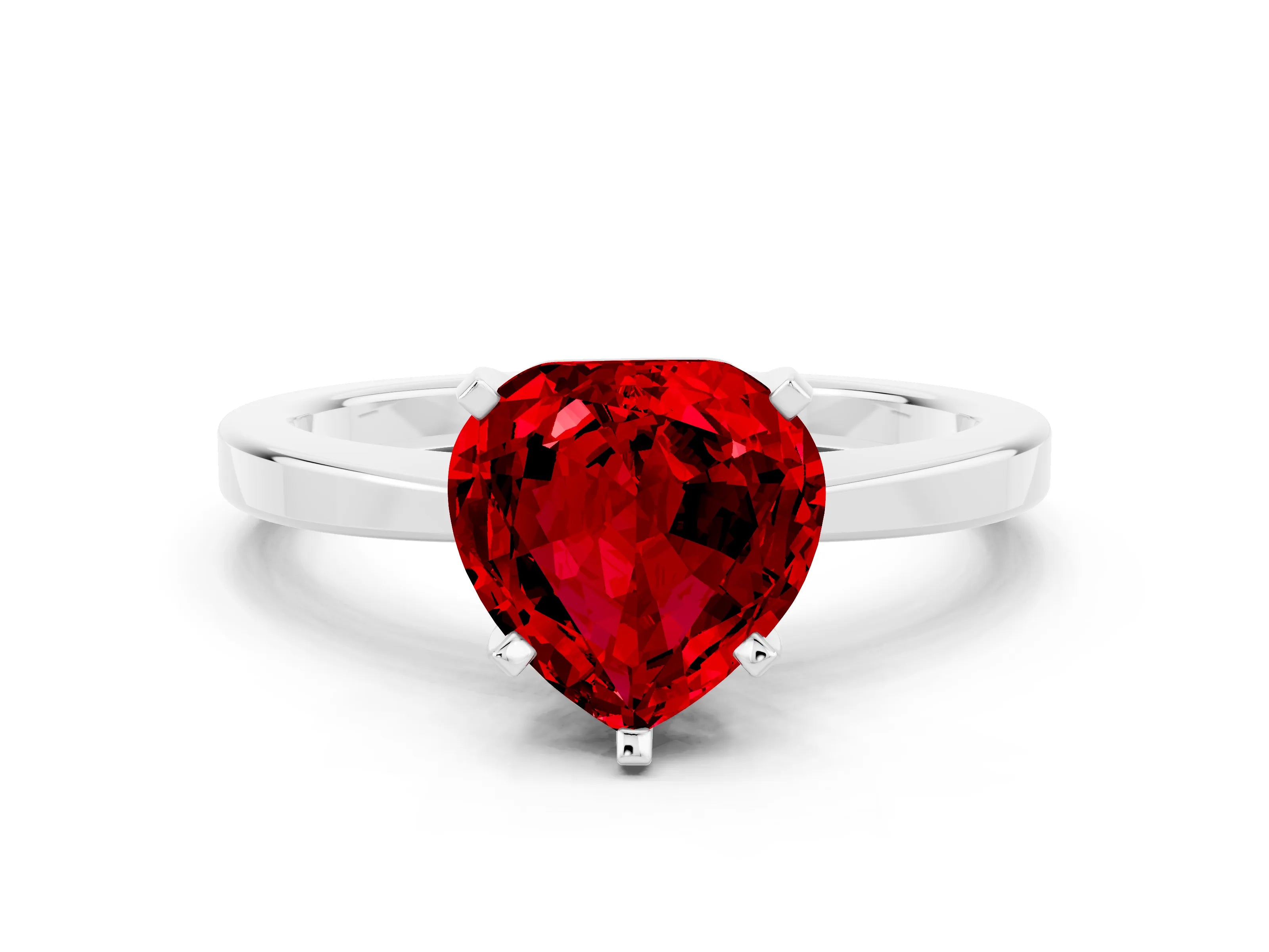 White gold Heart Cut Ruby Solitaire Engagement Ring with Classic Band and Four-Prong Setting_24