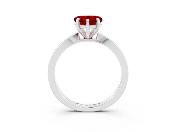 Platinum Heart Cut Ruby Solitaire Engagement Ring with Classic Band and Four-Prong Setting