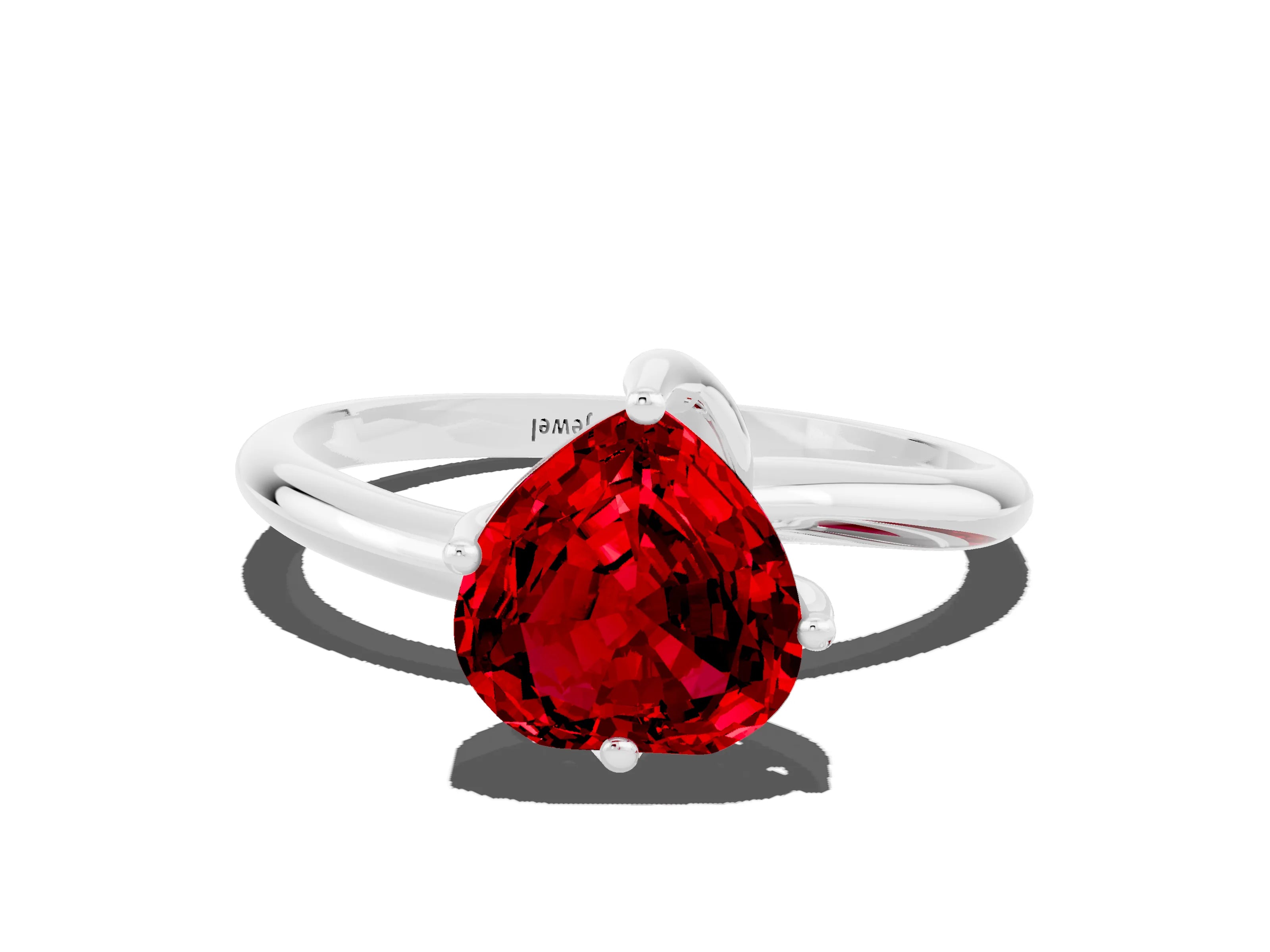 White gold Heart Cut Ruby Solitaire Engagement Ring with Four-Prong Setting and Classic Band_12