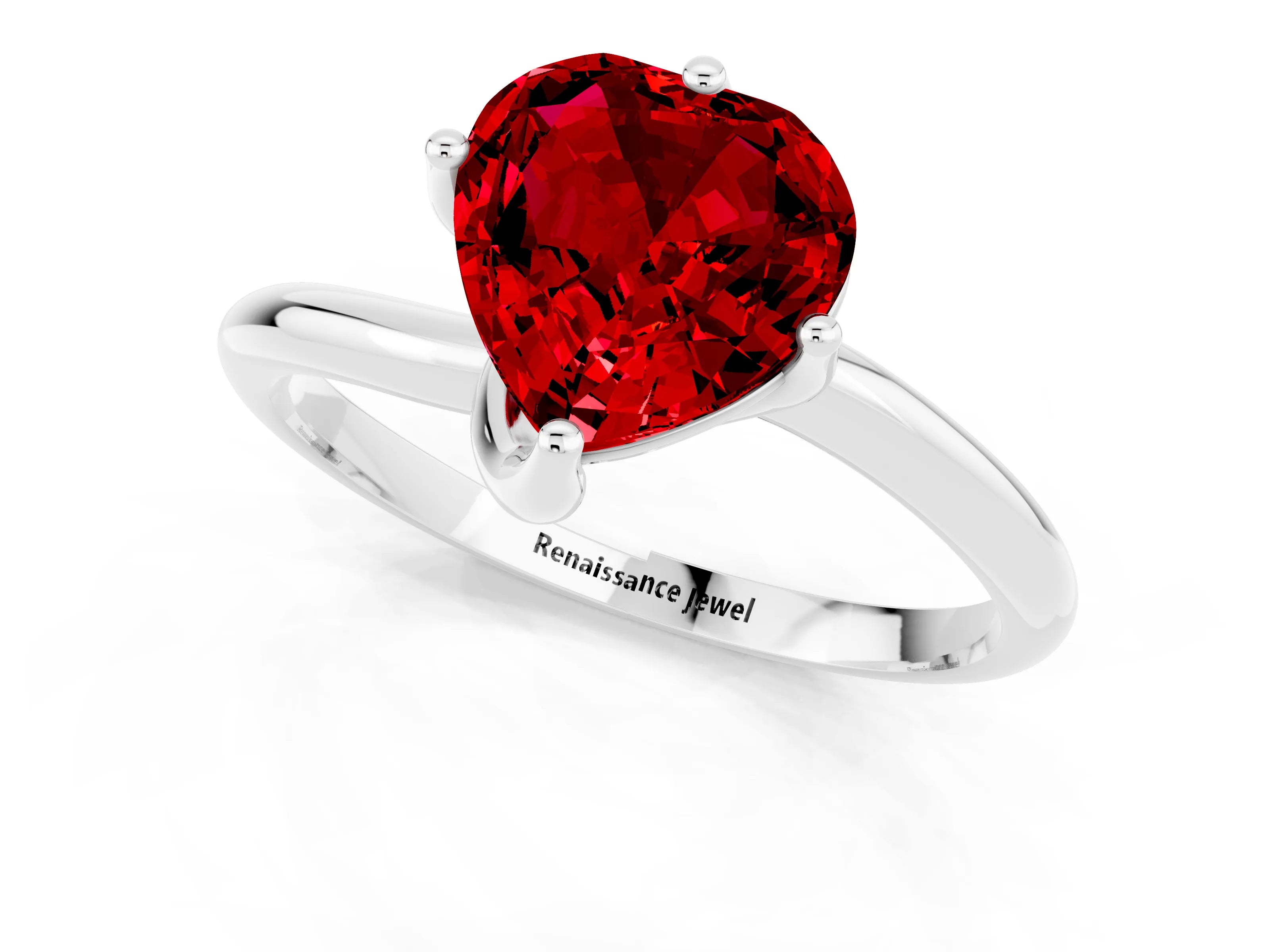 White gold Heart Cut Ruby Solitaire Engagement Ring with Four-Prong Setting and Classic Band_13