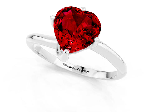White gold Heart Cut Ruby Solitaire Engagement Ring with Four-Prong Setting and Classic Band_13