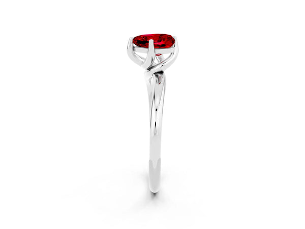 Platinum Heart Cut Ruby Solitaire Engagement Ring with Four-Prong Setting and Classic Band