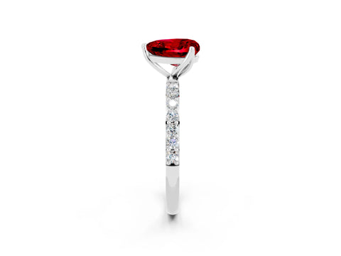 White gold Heart Cut Ruby Solitaire Engagement Ring with Pavé Band and Prong Setting_2