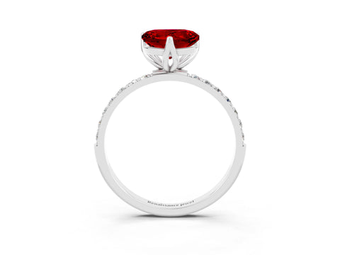 White gold Heart Cut Ruby Solitaire Engagement Ring with Pavé Band and Prong Setting_3