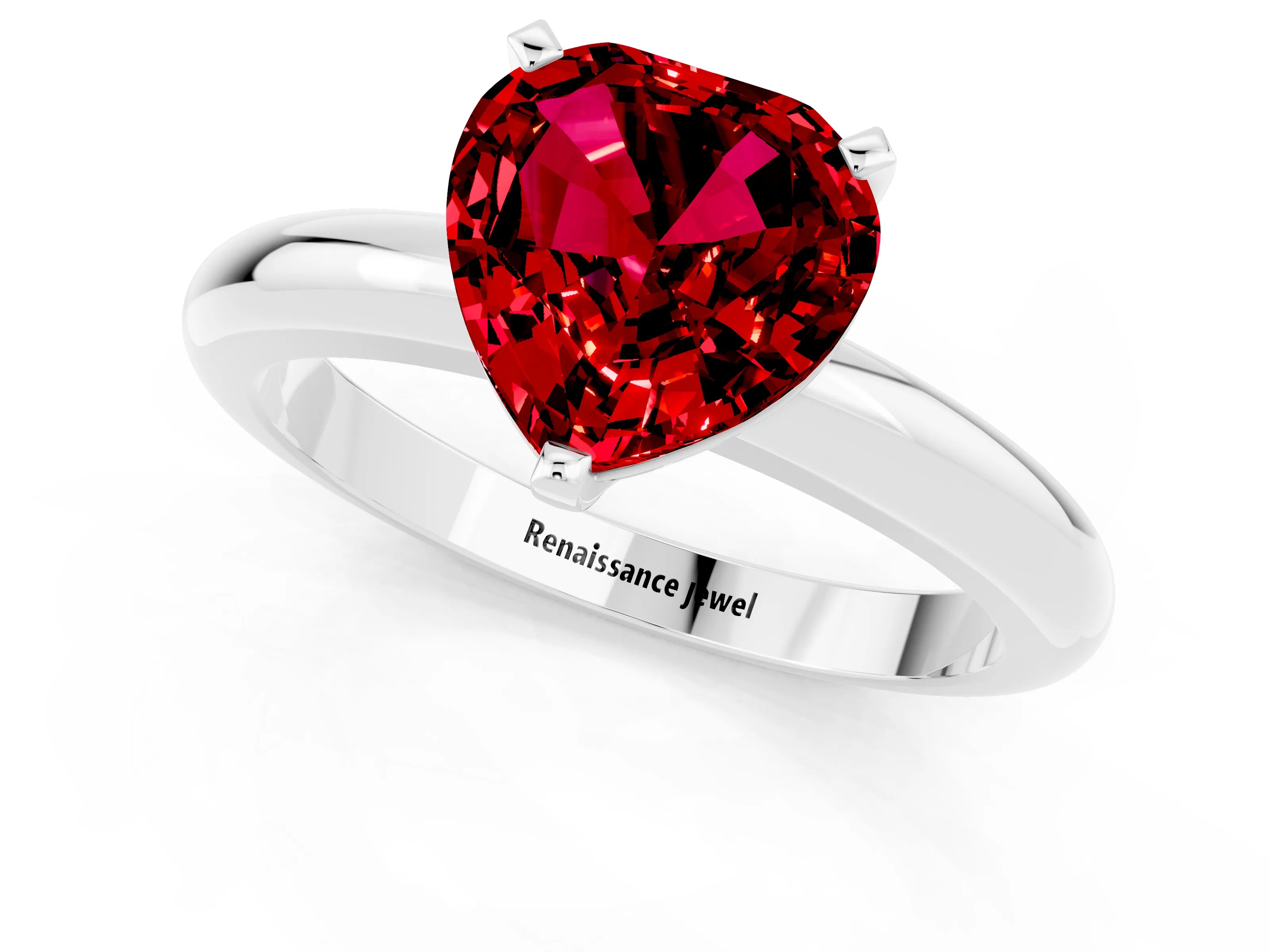 White gold Heart Cut Ruby Solitaire Engagement Ring with Round Band and Four-Prong Setting_1