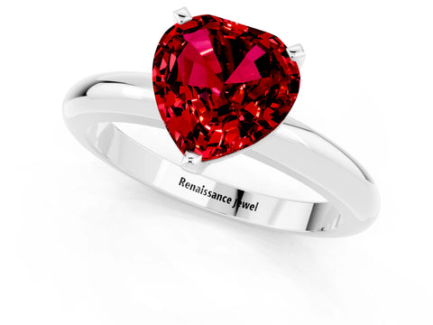 White gold Heart Cut Ruby Solitaire Engagement Ring with Round Band and Four-Prong Setting_1