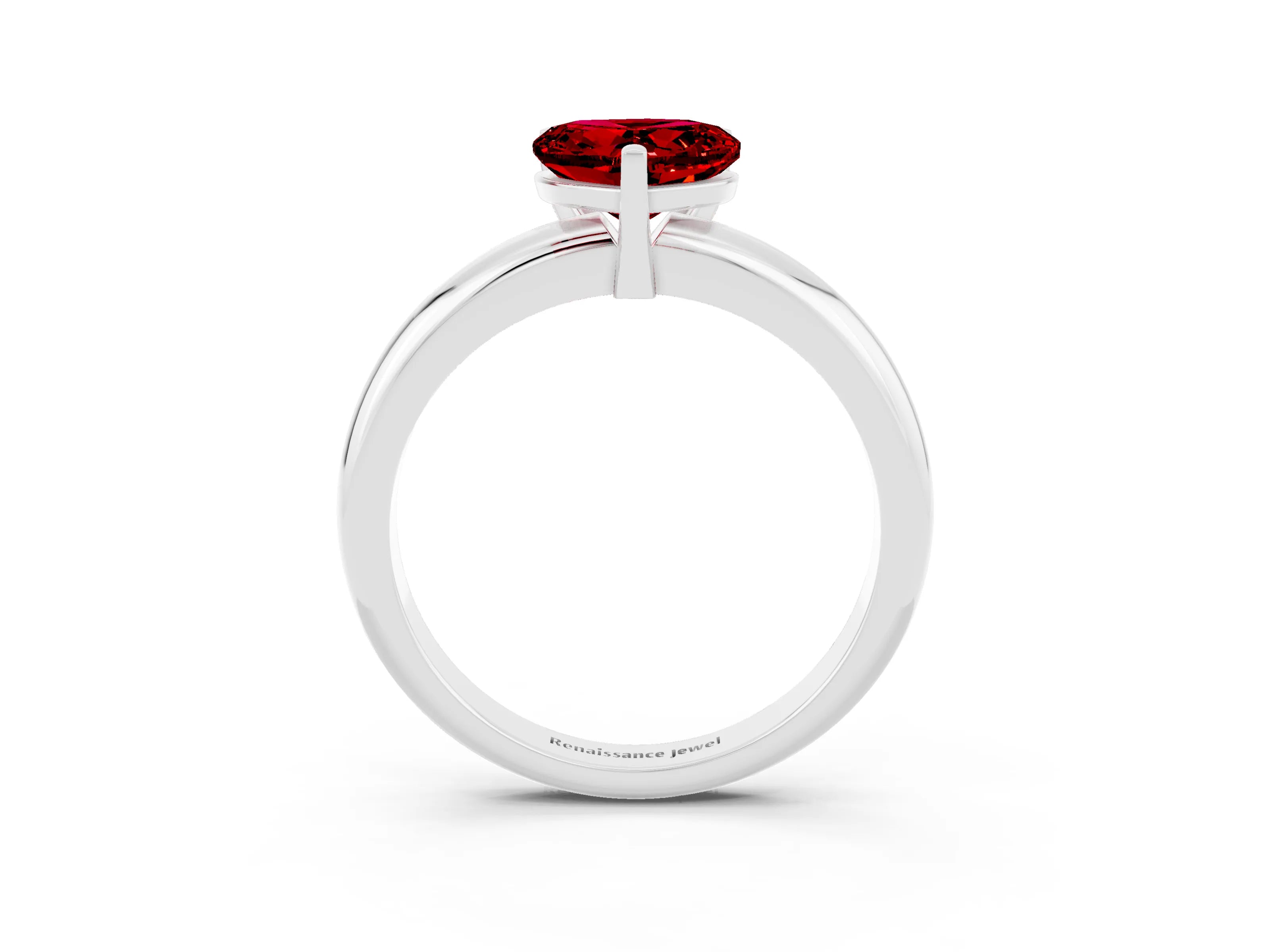 White gold Heart Cut Ruby Solitaire Engagement Ring with Round Band and Four-Prong Setting_3