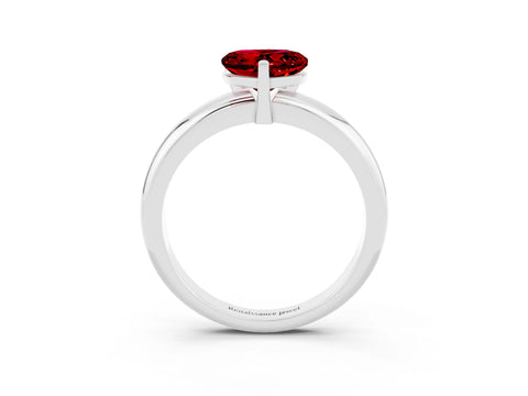White gold Heart Cut Ruby Solitaire Engagement Ring with Round Band and Four-Prong Setting_3