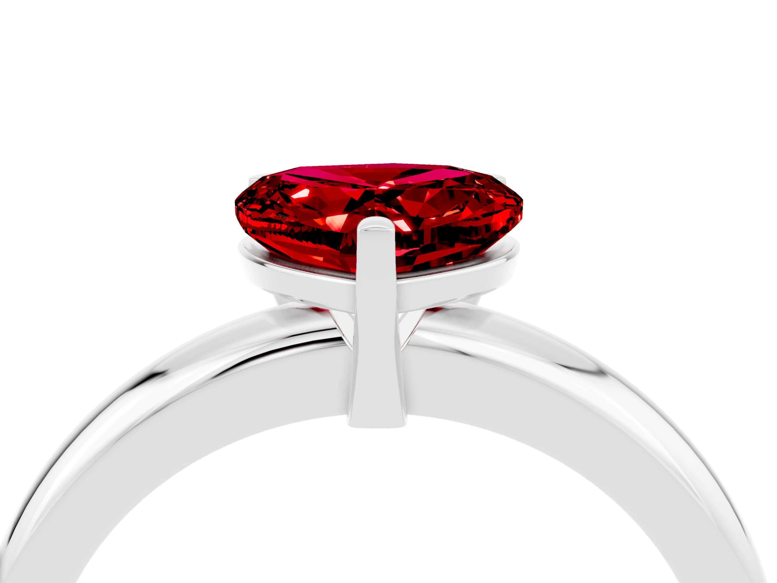 White gold Heart Cut Ruby Solitaire Engagement Ring with Round Band and Four-Prong Setting_4