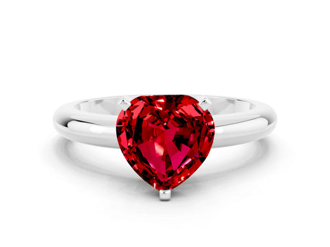 White gold Heart Cut Ruby Solitaire Engagement Ring with Round Band and Four-Prong Setting