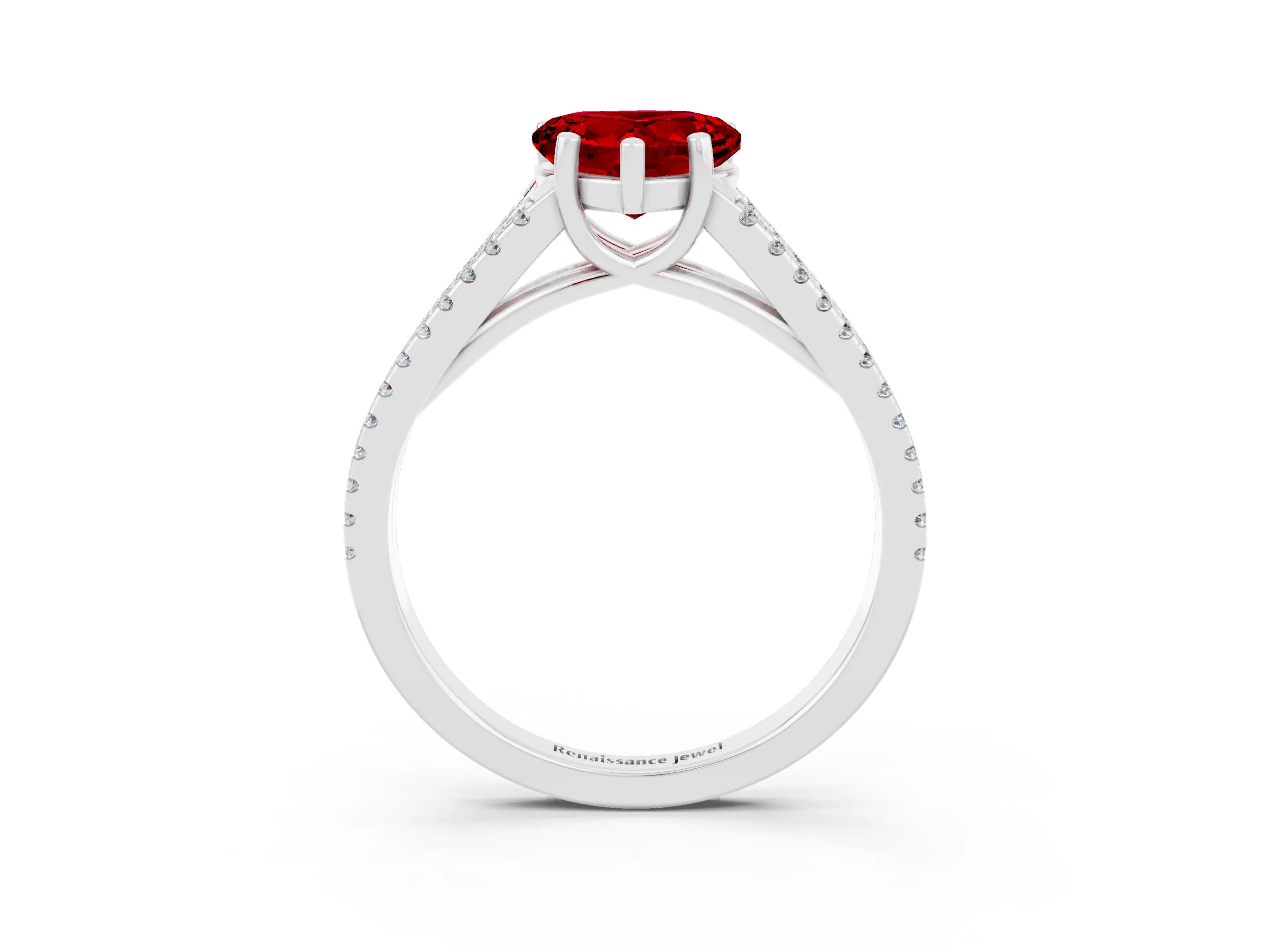 White gold Heart Cut Ruby Solitaire Engagement Ring with Split Shank Pavé Band_3