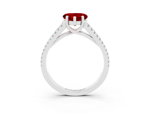 White gold Heart Cut Ruby Solitaire Engagement Ring with Split Shank Pavé Band_3