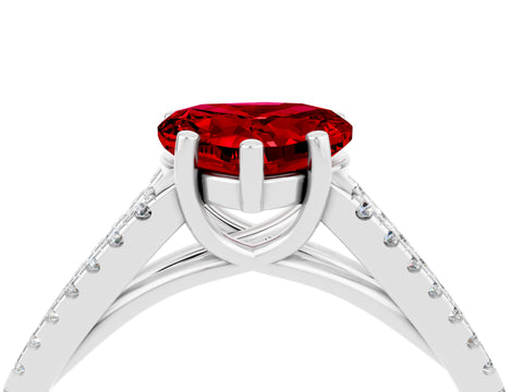 White gold Heart Cut Ruby Solitaire Engagement Ring with Split Shank Pavé Band_4