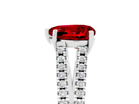 White gold Heart Cut Ruby Solitaire Engagement Ring with Split Shank Pavé Band_5
