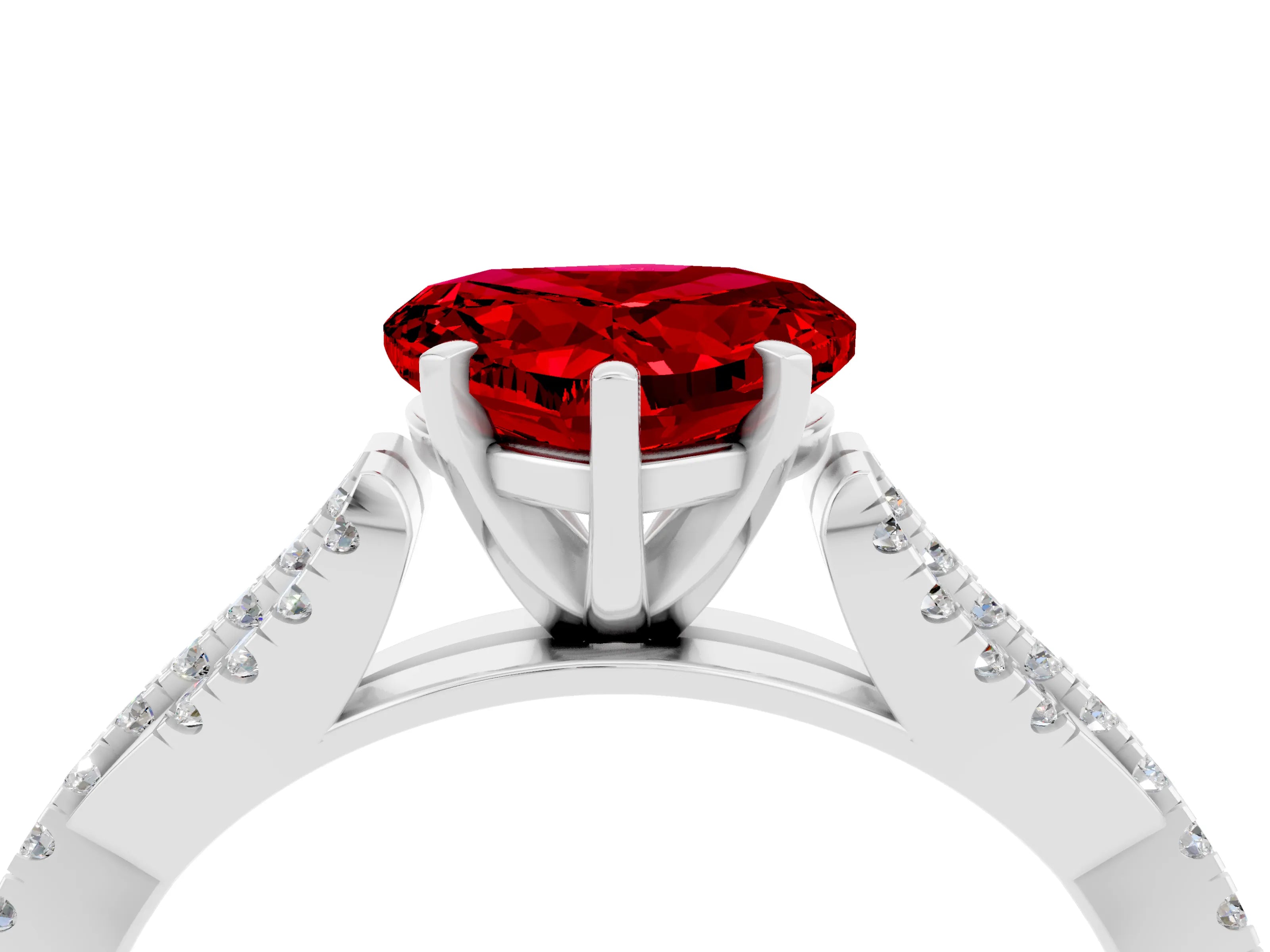 White gold Heart Cut Ruby Solitaire Engagement Ring with Twisted Pavé Band and Four-Prong Setting_16