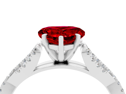 White gold Heart Cut Ruby Solitaire Engagement Ring with Twisted Pavé Band and Four-Prong Setting_16