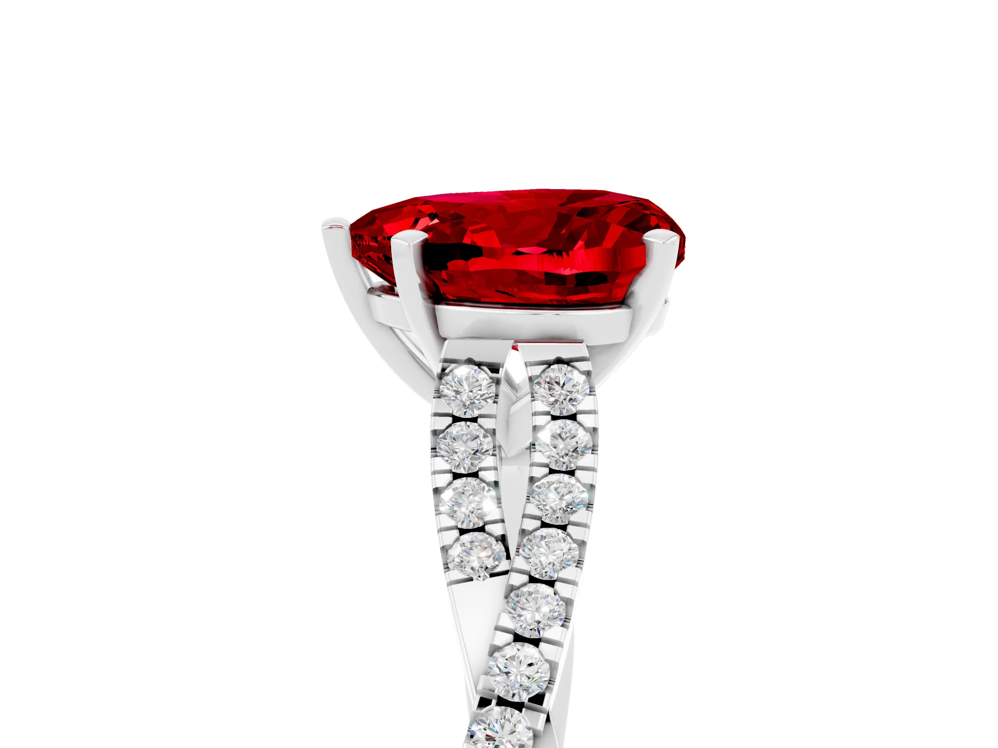White gold Heart Cut Ruby Solitaire Engagement Ring with Twisted Pavé Band and Four-Prong Setting_17