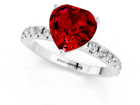 White gold Heart Cut Ruby Solitaire Pavé Band with Four-Prong Setting_1