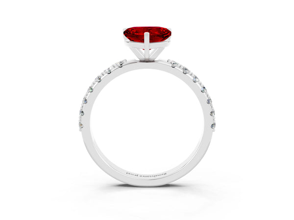 White gold Heart Cut Ruby Solitaire Pavé Band with Four-Prong Setting