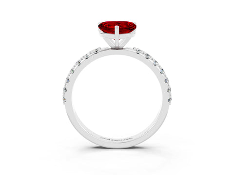 White gold Heart Cut Ruby Solitaire Pavé Band with Four-Prong Setting_3