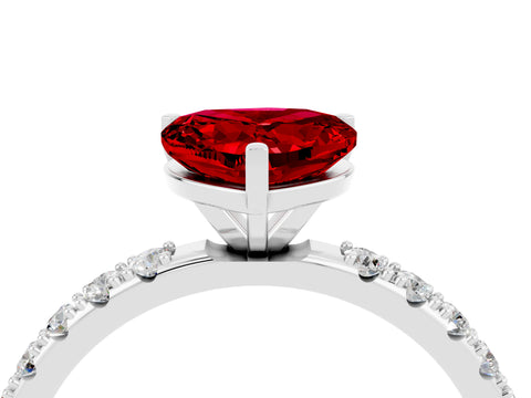 White gold Heart Cut Ruby Solitaire Pavé Band with Four-Prong Setting_4