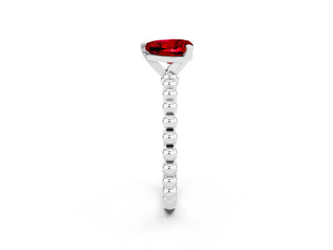 White gold Heart Cut Ruby Solitaire Ring with Beaded Band and Prong Setting_2