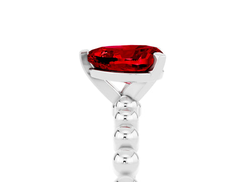 White gold Heart Cut Ruby Solitaire Ring with Beaded Band and Prong Setting_5