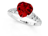 White gold Heart Cut Ruby Solitaire Ring with Cathedral Setting and Pavé Band_1
