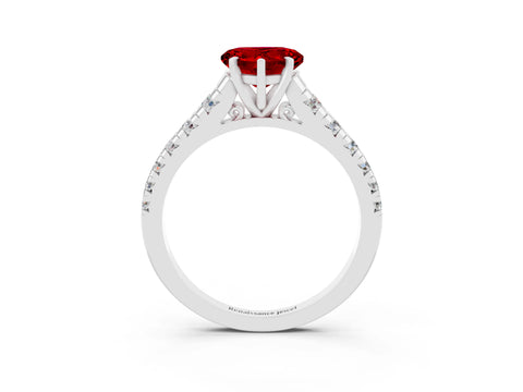 White gold Heart Cut Ruby Solitaire Ring with Cathedral Setting and Pavé Band_3