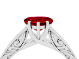 18K White Gold Diamond Solitaire Ring with Engraved Band and Four-Prong Setting