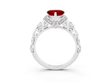 White gold Heart Cut Ruby Solitaire Ring with Filigree Band and Four-Prong Setting_27