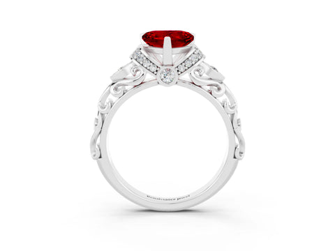 White gold Heart Cut Ruby Solitaire Ring with Filigree Band and Four-Prong Setting_27
