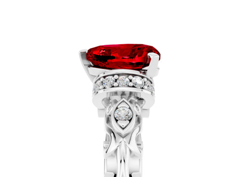 White gold Heart Cut Ruby Solitaire Ring with Filigree Band and Four-Prong Setting_29