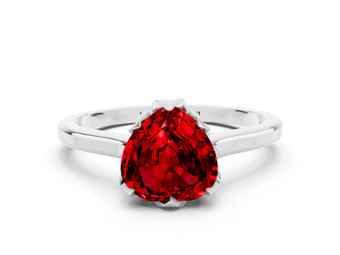 White gold Heart Cut Ruby Solitaire Ring with Flower Prong Setting and Classic Band_12