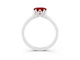White gold Heart Cut Ruby Solitaire Ring with Flower Prong Setting and Classic Band_26