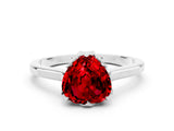 White gold Heart Cut Ruby Solitaire Ring with Flower Prong Setting and Classic Band_53