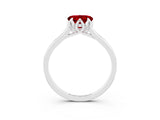 White gold Heart Cut Ruby Solitaire Ring with Flower Prong Setting and Classic Band_56