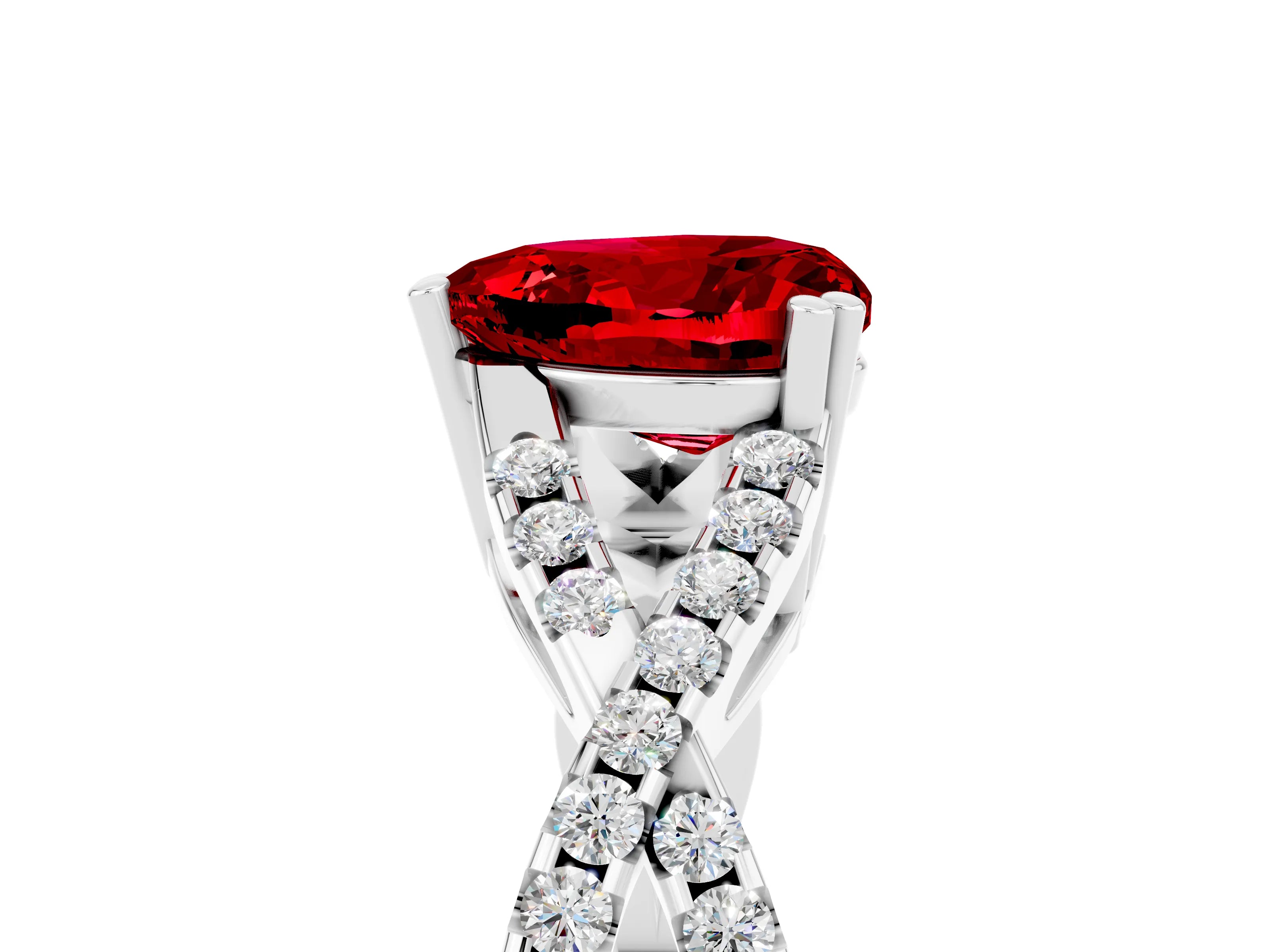 White gold Heart Cut Ruby Solitaire Ring with Four-Prong Setting and Twisted Pavé Band_5