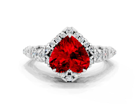 White gold Heart Cut Ruby Solitaire Ring with Hidden Halo and Pavé Band_12