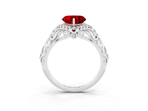 White gold Heart Cut Ruby Solitaire Ring with Hidden Halo and Pavé Band_15
